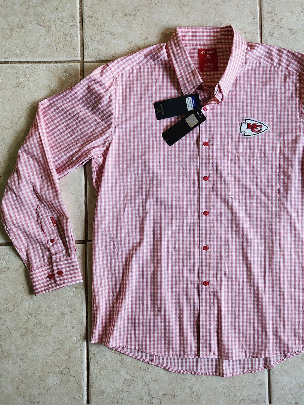 NWT Antigua Kansas City Chiefs Structure Button Down Shirt XL Red Gingham
